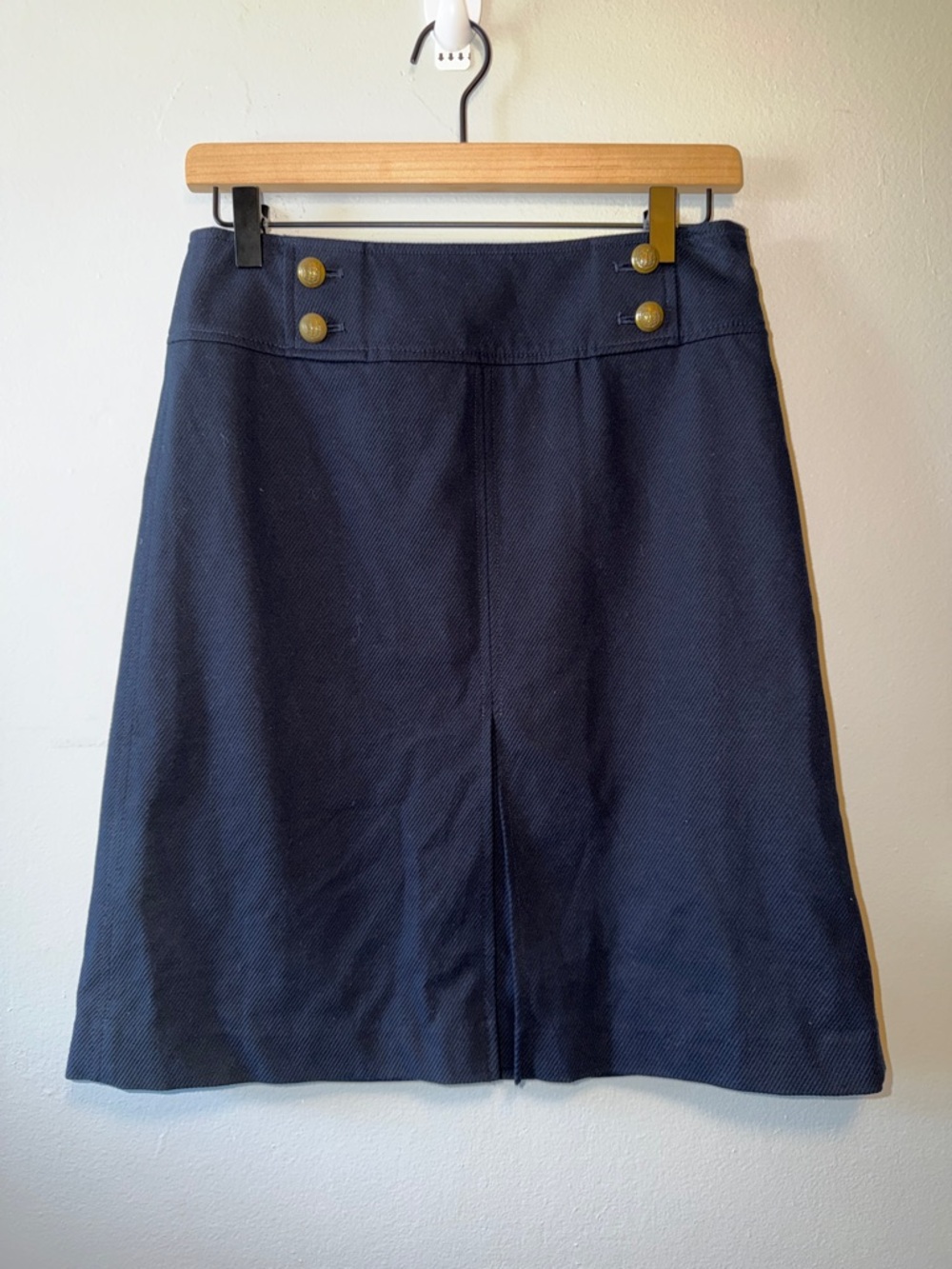 Talbots Navy A-Line Skirt with Gold Button Detail